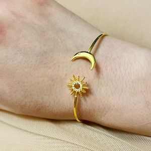 Gold Plated Brass Cubic Zirconia Crescent and moon adjustable bracelet
